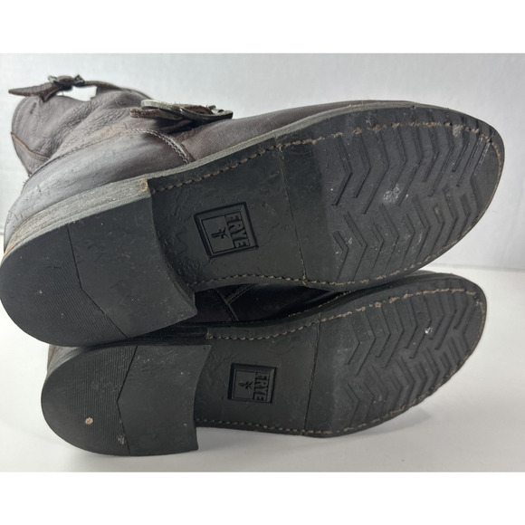 Frye Veronica Slouch Boots Women's 6 B Brown Leather Boho Grunge Moto Buckle - Picture 14 of 16